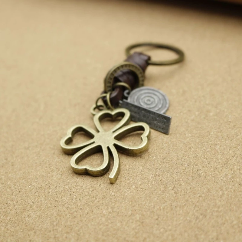 Four Leaf Clover Keychain | Braided Leather Mens Gift best