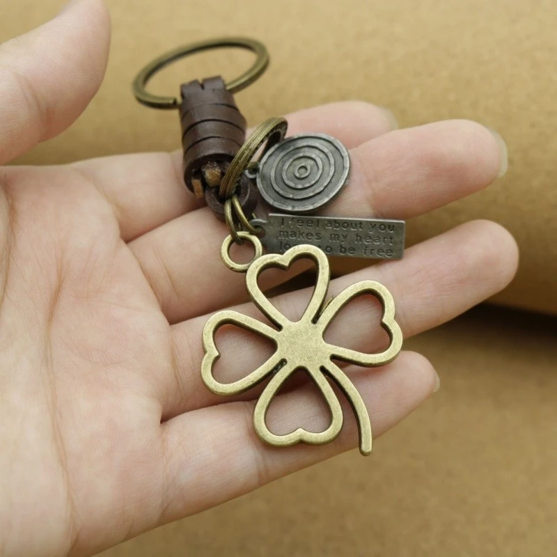 Four Leaf Clover Keychain | Braided Leather Mens Gift high quality
